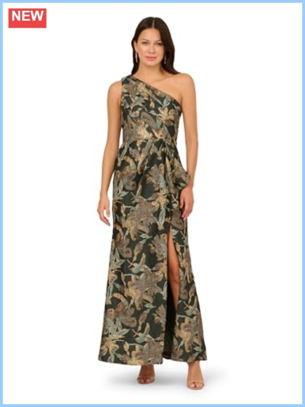 One Shoulder Floral Jacquard Mermaid Evening Gown Side Slit Formal